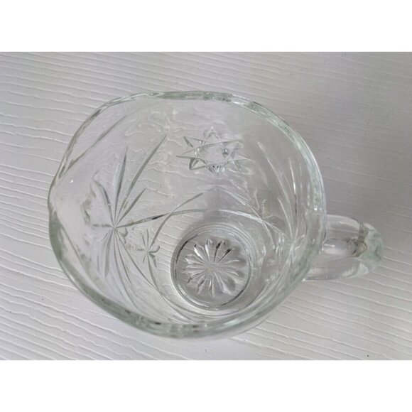 Vintage Pressed Glass Lidded Sugar and Creamer Set Star Pattern 3-1/2" - Picture 5 of 13